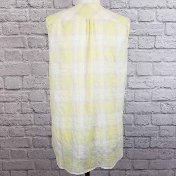 Eddie Bauer yellow white plaid sleeveless button front top women's size L - Picture 6 of 8